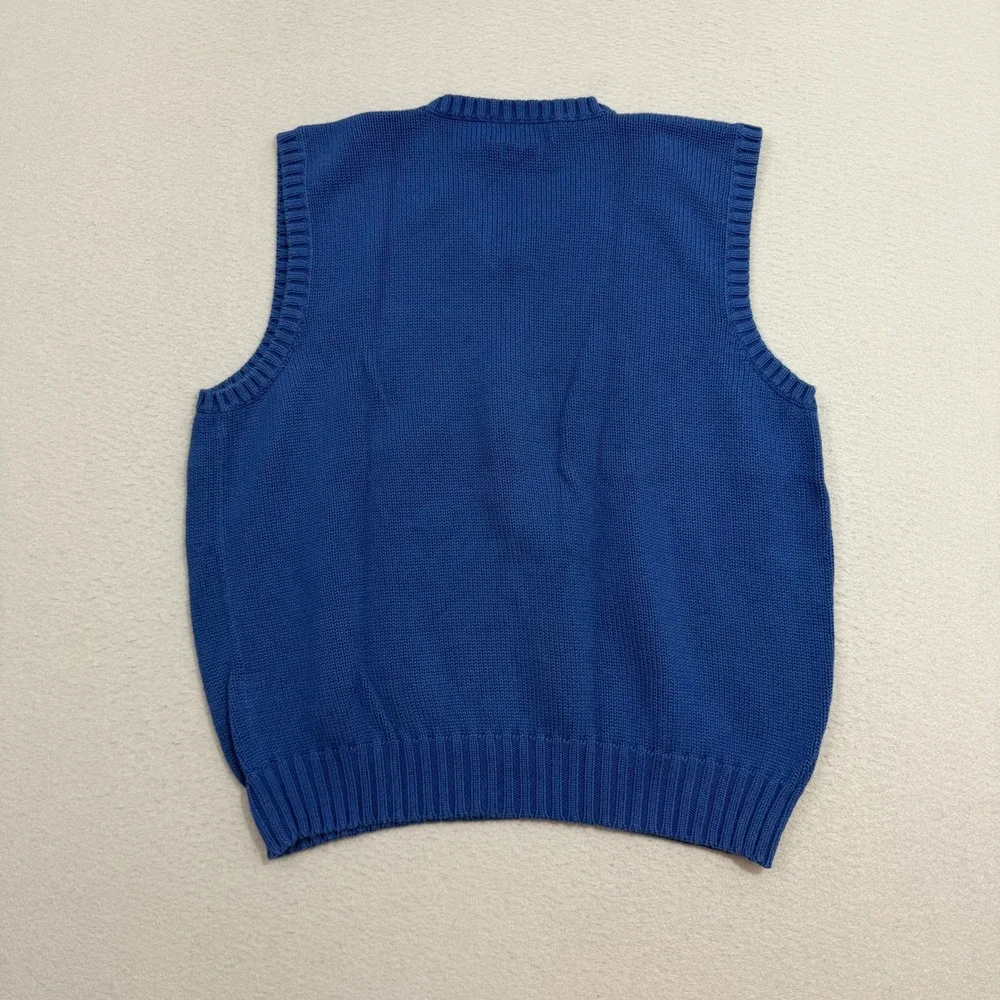 Polo Ralph Lauren Sweater Vest Mens Large Blue Cotton V-Neck Knit Pullover Pony